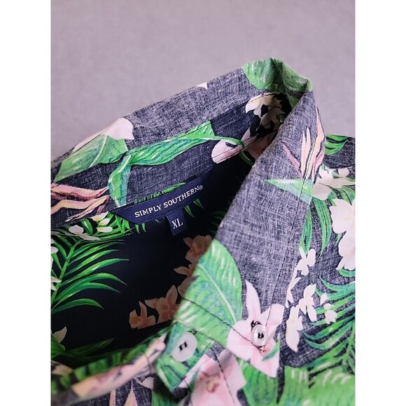 Simply Southern Hawaiian Shirt Mens XL Inside Out Blue Green Floral Stretch Camp - Picture 3 of 13